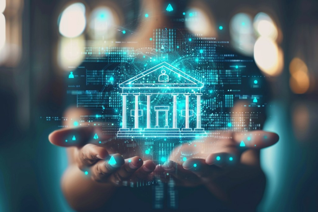 Person hold public sector icon on virtual screen