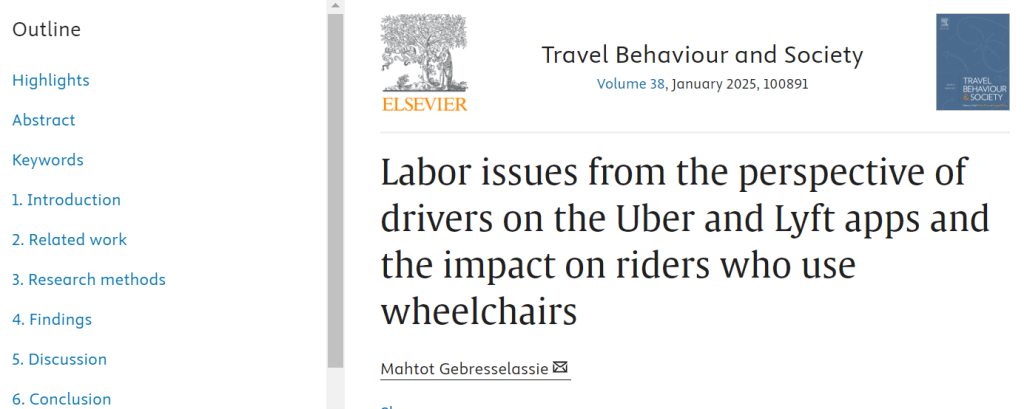 The first page of the article on the journal Travel Behavior and Society 

The title of the article reads: 